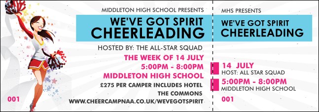 Cheerleading Spirit Event Ticket Product Front