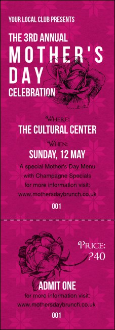 Stylish Rose Event Ticket Product Front
