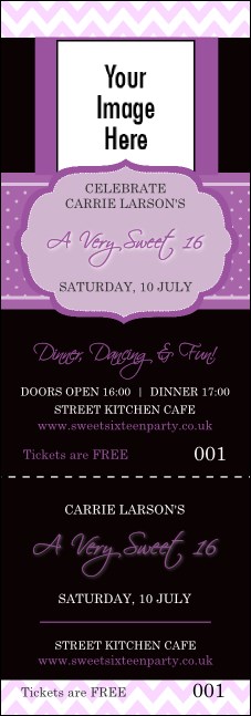 Sweet Sixteen Purple Chevron Event Ticket Product Front