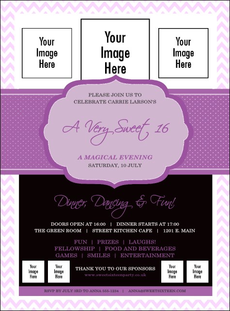 Sweet Sixteen Purple Chevron Flyer Product Front
