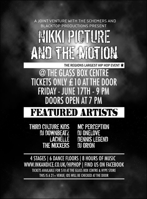 Galaxy Hip Hop Black and White Club Flyer Product Front