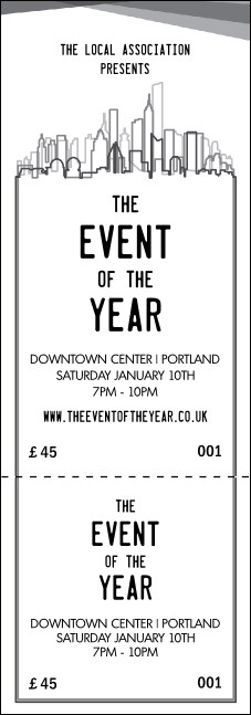 All Purpose Skyline Black and White Event Ticket Product Front