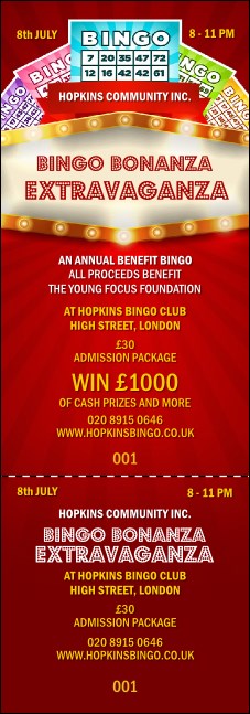 Bingo Bonanza Extravaganza Event Ticket Product Front