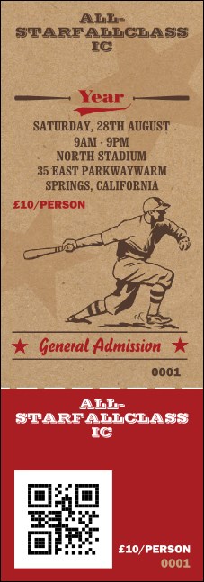All Star Retro Baseball QR Event Ticket Product Front