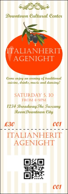 Tuscany QR Event Ticket Product Front