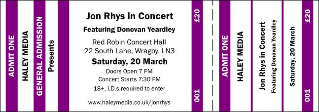 Purple and White General Admission Ticket Product Front