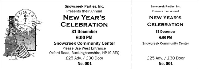 Black and White New Year's General Admission Ticket 001 Product Front