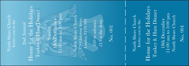 Christmas Angel General Admission Ticket with full bleed. Product Front